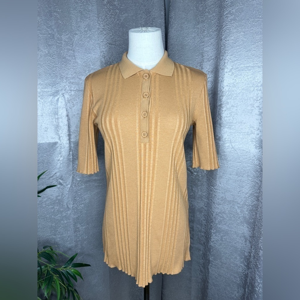 Zara Women’s Ribbed Polo Shirts in Camel Sz S